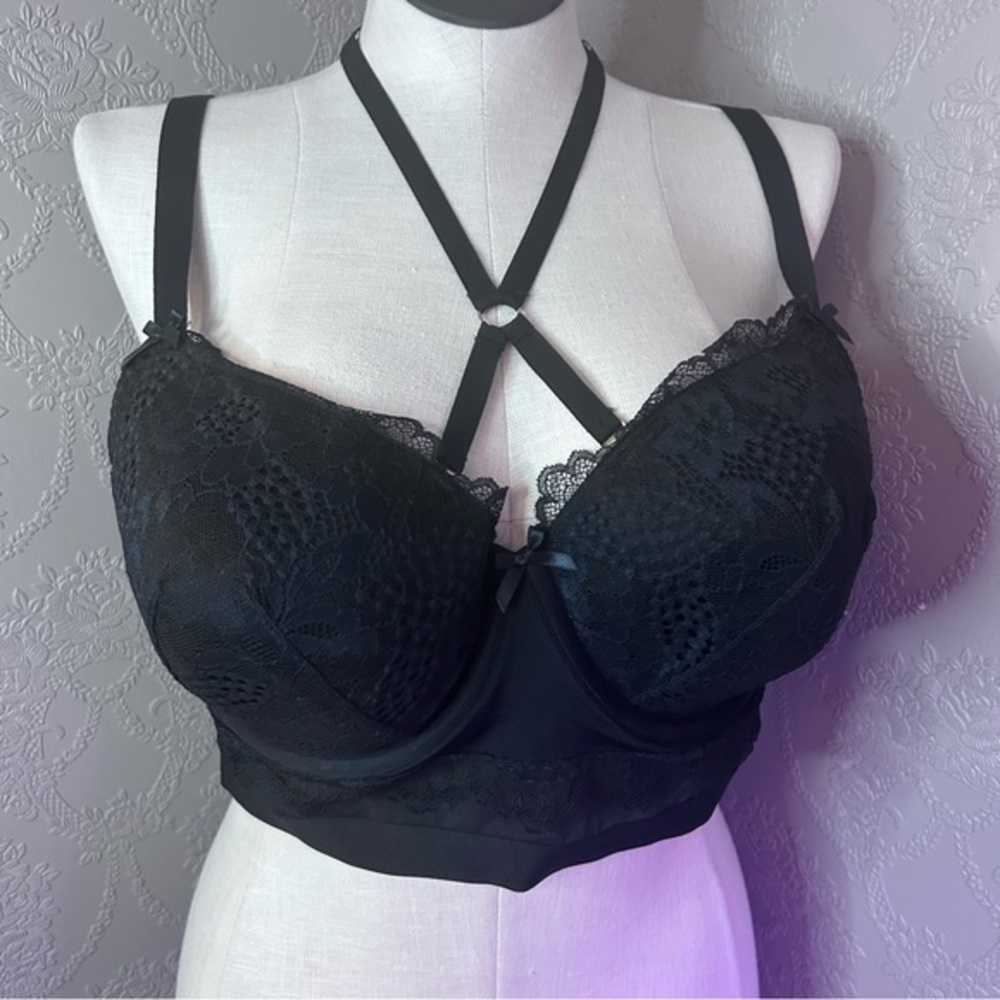 Elegant Black Lace Bralette cacique lightly lined cage bra 46C NWOT